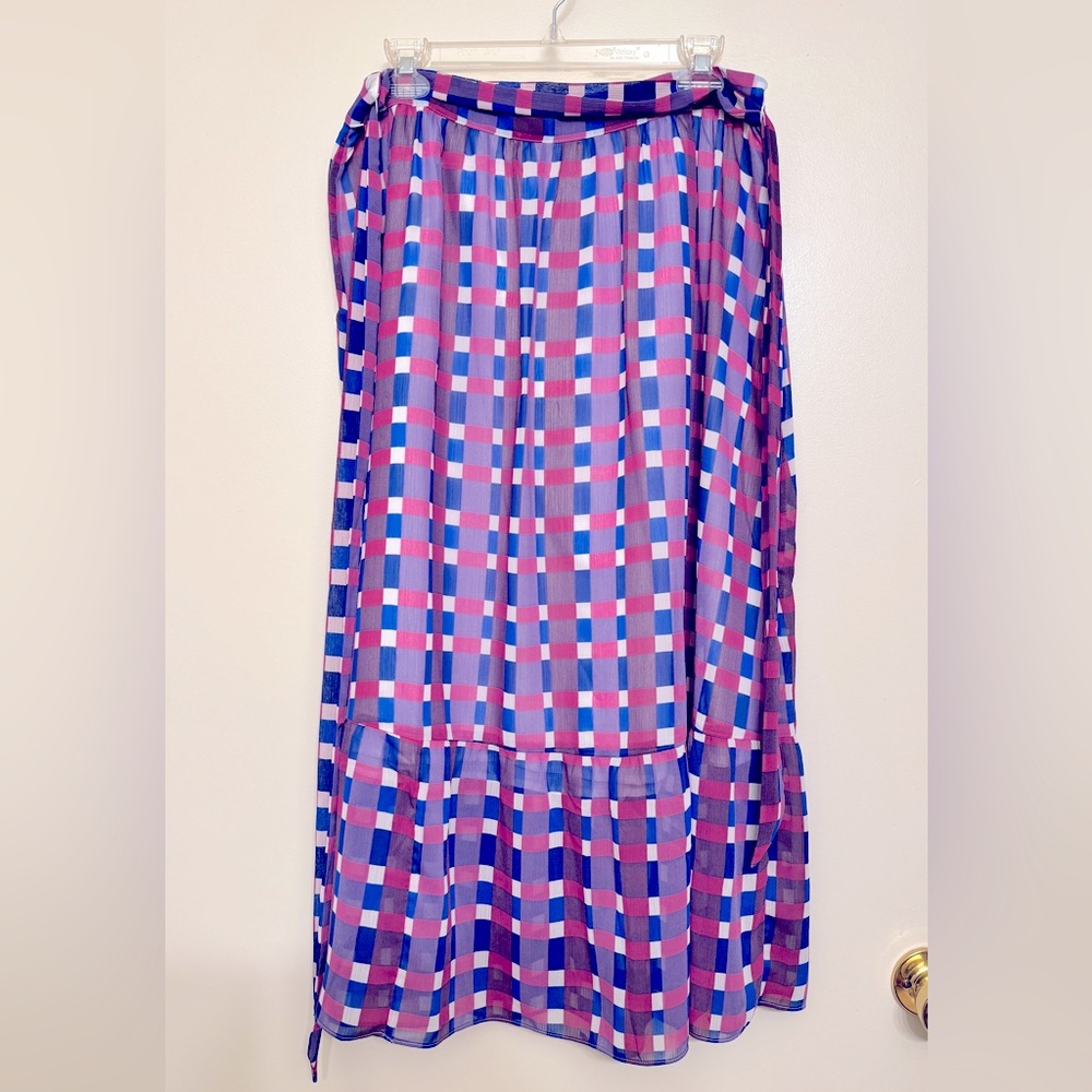 Ann Taylor Pink and Blue Checkered Midi Skirt